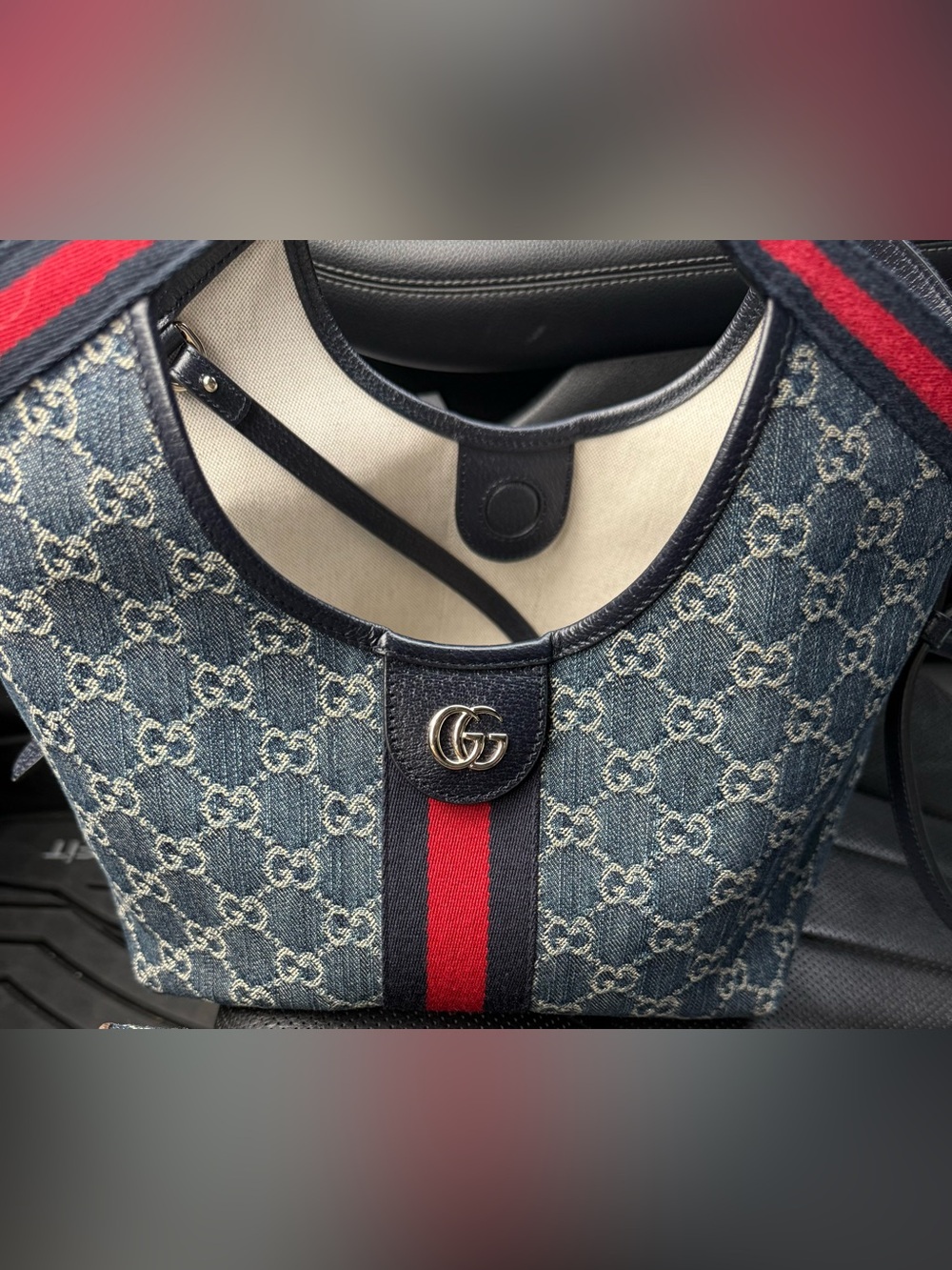 Gucci Giglio small Canvas Tote with Red and Navy Stripe